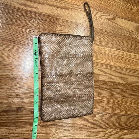 Vintage Palizzio taupe snakeskin‎ leather clutch wristlet shoulder bag - Picture 5 of 10